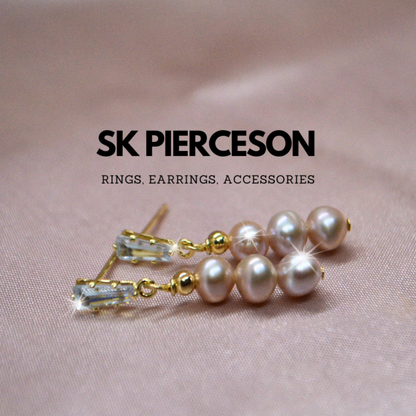 Pink Symmetrical Small Three Pearl Earrings