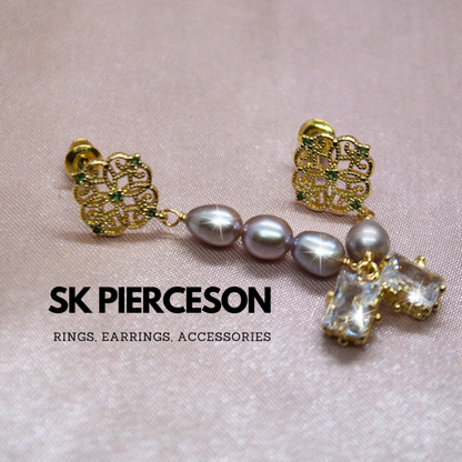 Pink Pearl Asymmetric Gold Nugget Stud Earrings