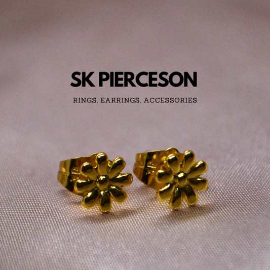 Gold Tiny Eight-Petal Flower Earrings