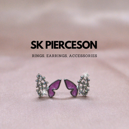 Purple Butterfly Diamond Stud Earrings