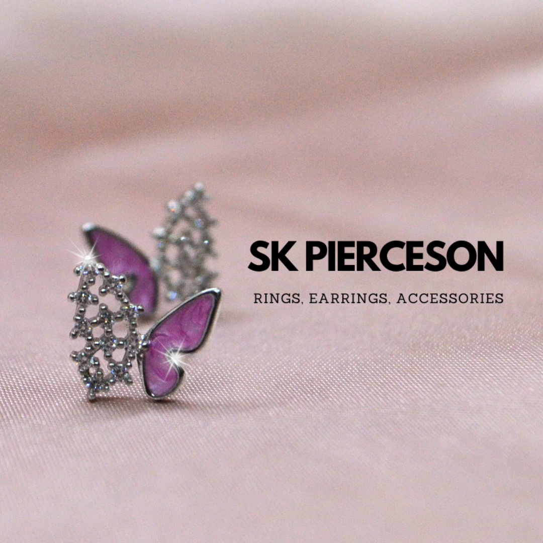 Purple Butterfly Diamond Stud Earrings